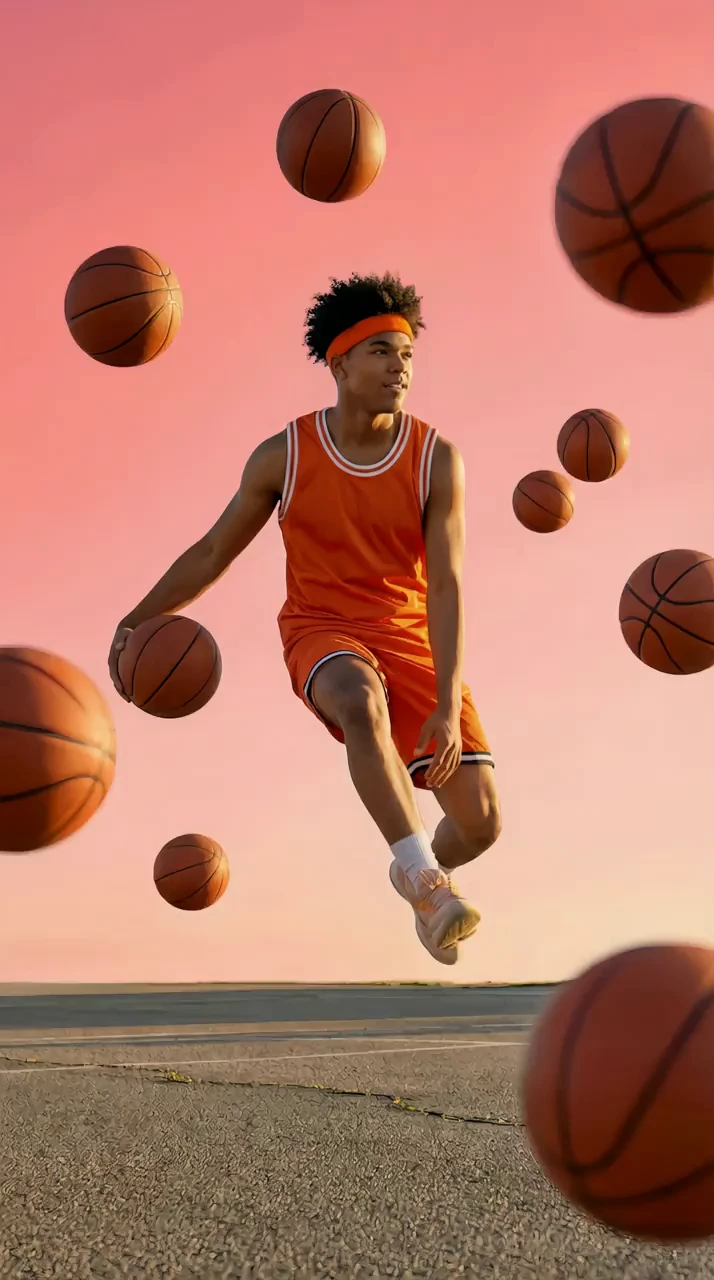 Mid-Air Dunk Among Floating Balls